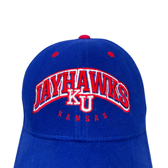 Vintage Starter Kansas Jayhawks Strapback Hat Mens Blue Embroidered Hook & Loop - Picture 2 of 9